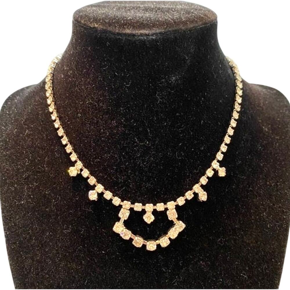 Vintage white rhinestone choker necklace classic mid century retro dressy prom